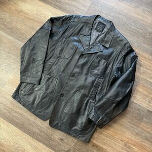 Robert Comstock Black Leather Jacket Spain Sz US 42 Classic Pockets